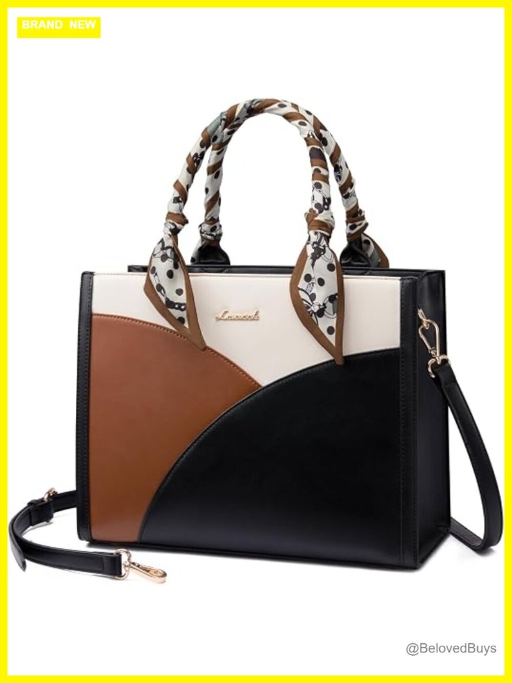 Waterproof PU Leather Tote Purse with Scarf Satchel Handbag